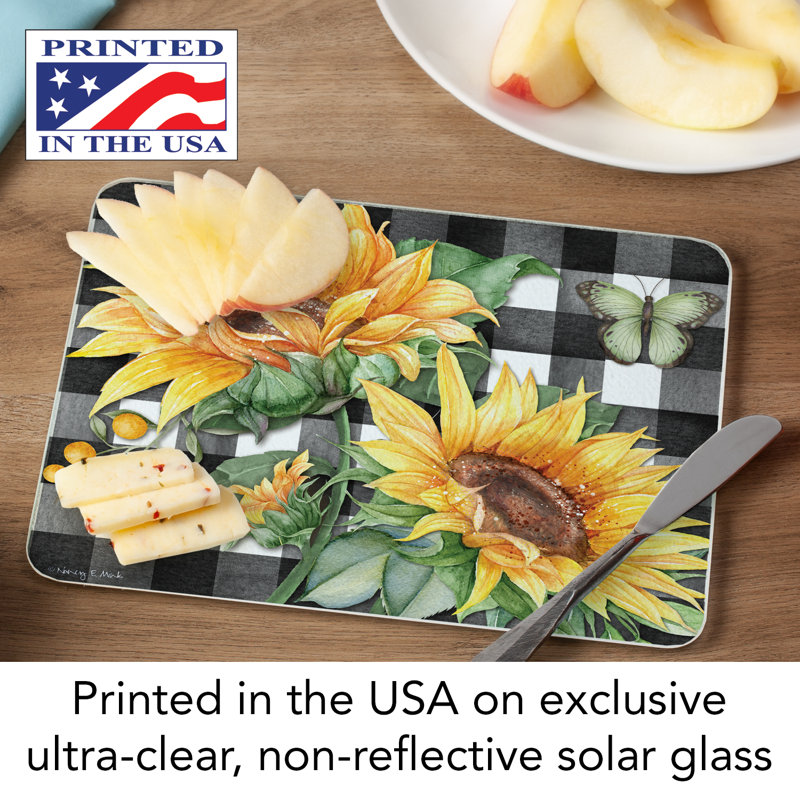 Sunflower Fields Tempered Glass Rectangular Cutting Board