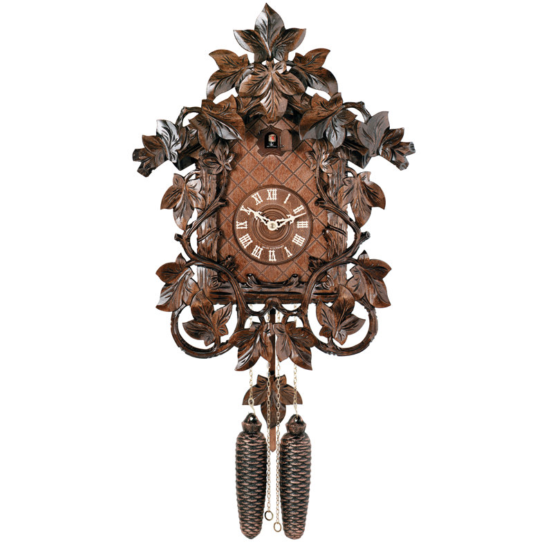  Horloge coucou huit jours avec vignes et feuilles sculptées à la main de 16 pouces de hauteur