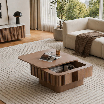 Coffee Table with Storage Solid Wood Veneered Modern Coffee Table Accent Tea Table for Living Room