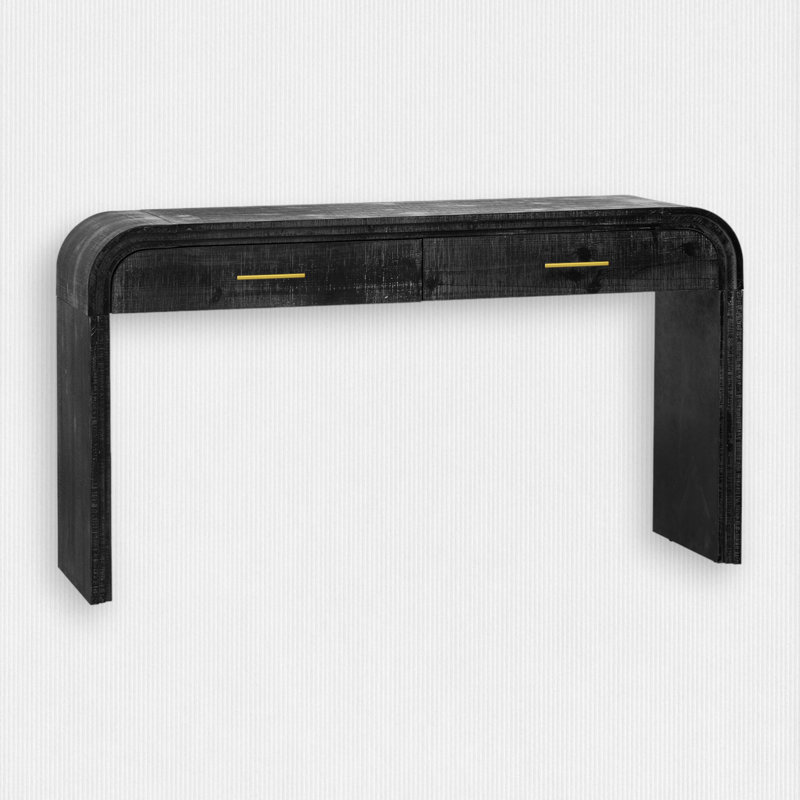 Curved Retro Entryway Console Table with 2 Drawers, Open Base Accent Table with Fluted Detail for Living Room & Dining Room