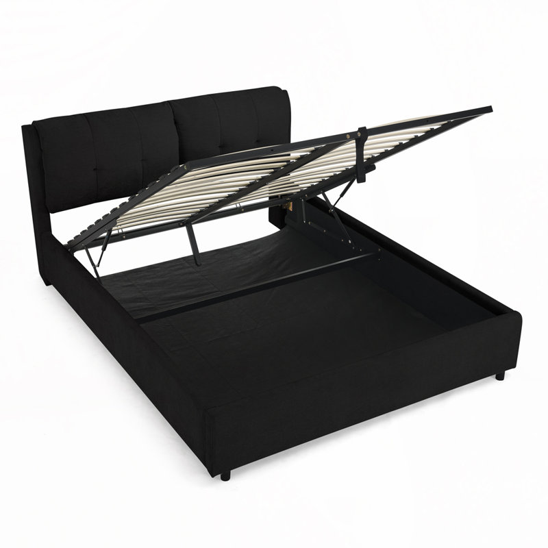Lit plateforme tapissier hydraulique avec rangement Chenille, Noir, Grand