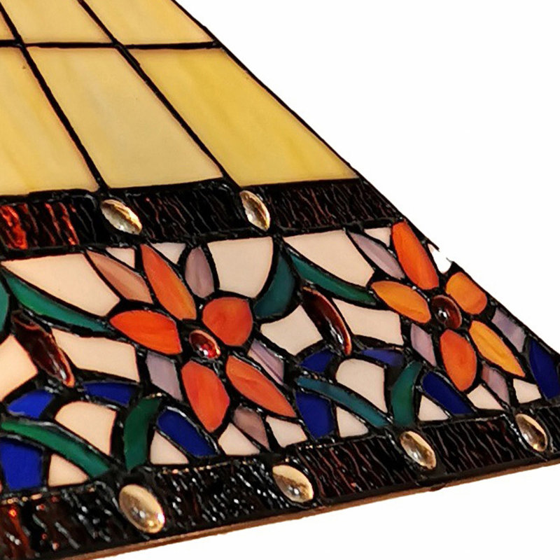 Lampe de table de style mission en verre coloré 23 "avec abat-jour floral en verre 23"