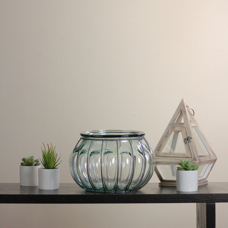 Porte-bougie surdimensionné en verre espagnol 10,25 "fabriqué à la main et recyclé transparent Tea Garden
