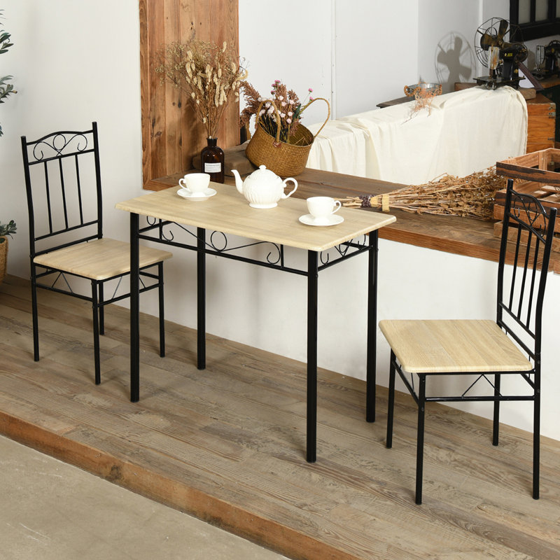 Barnabas 2 - Person Dining Set, Beech/Black, Black, Beech