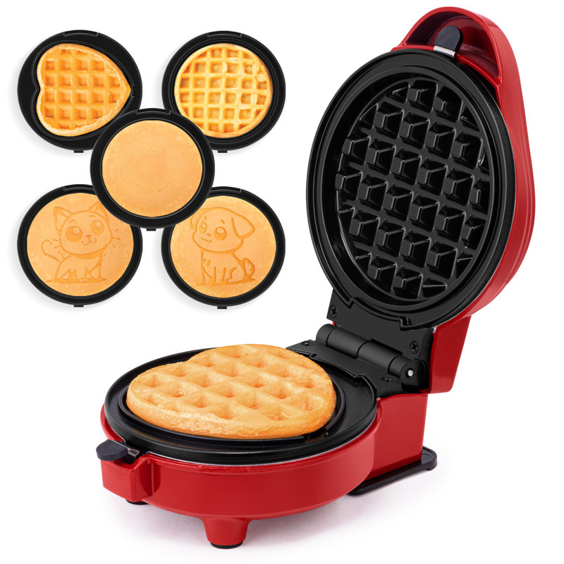 Personal Griddle & Waffle Maker with 7 Interchangeable Plates  – Create Heart, Dog, and Cat Waffles, Pancakes, and Fun-Shaped Treats