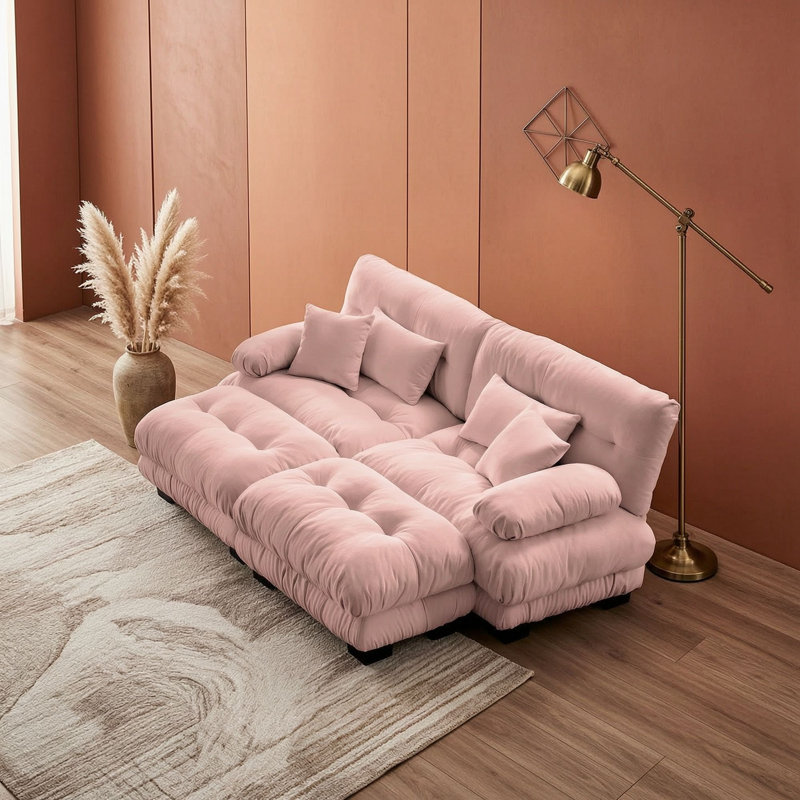Upholstered 94.4 " Chenille Sofa, Pink