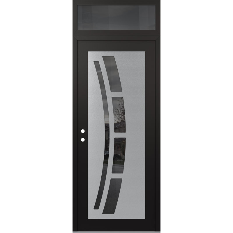 C12 droite 36 po X 96 po Panneau d'entrée en verre argenté noir et noir à panneau avec porte d'entrée avant en verre à miroir