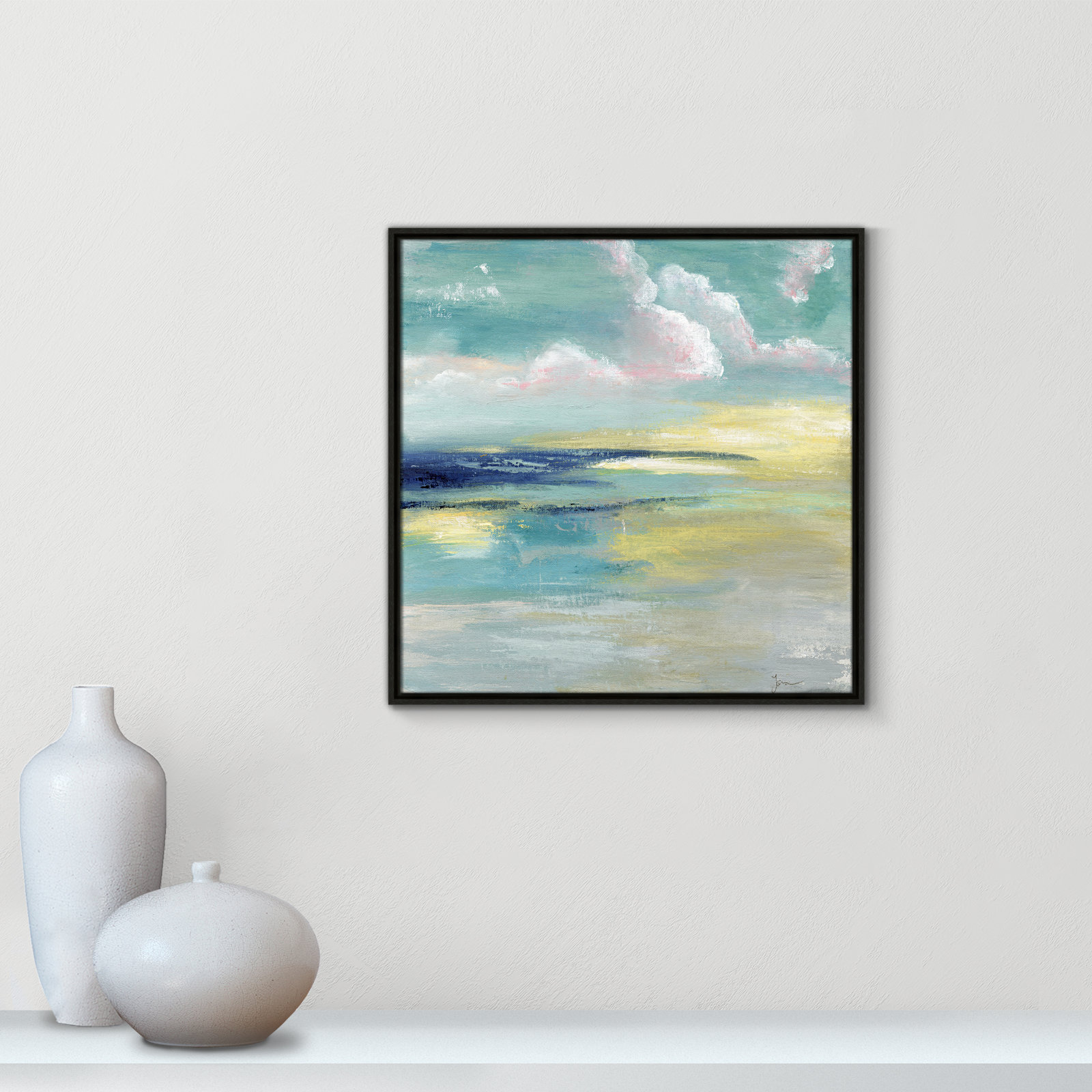 Bertie "Ocean View" Painting by Tava Studios, Espresso Framed Canvas, 25.5" H x 25.5" W x 2" D