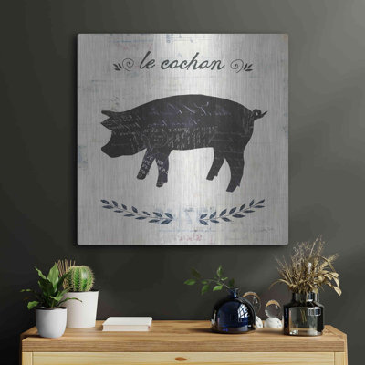 August Grove® «Le Cochon Silhouette Sq Words» par Courtney Prahl, art mural en métal