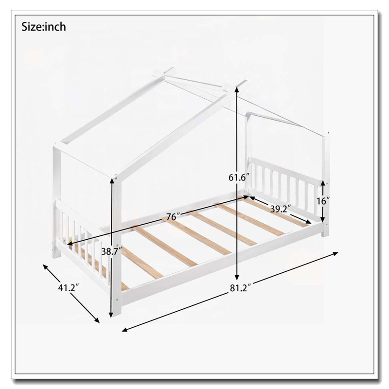 House Platform Bed with Two Drawers, Twin, White