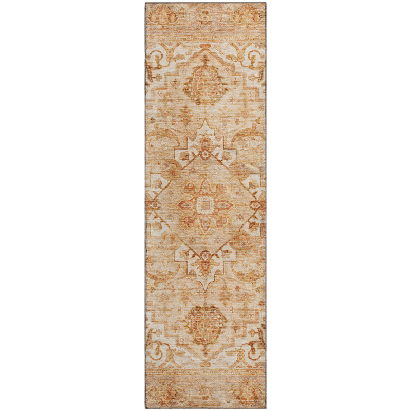 Premium Machine Washable Mayfield AMF2164 global Rug, Runner 2'3" x 7'6", Copper