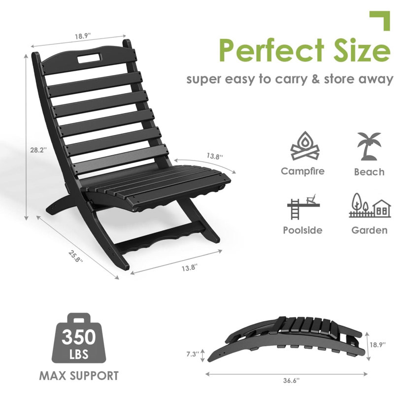 Chaise Adirondack pliante en plastique Smilja, Noir