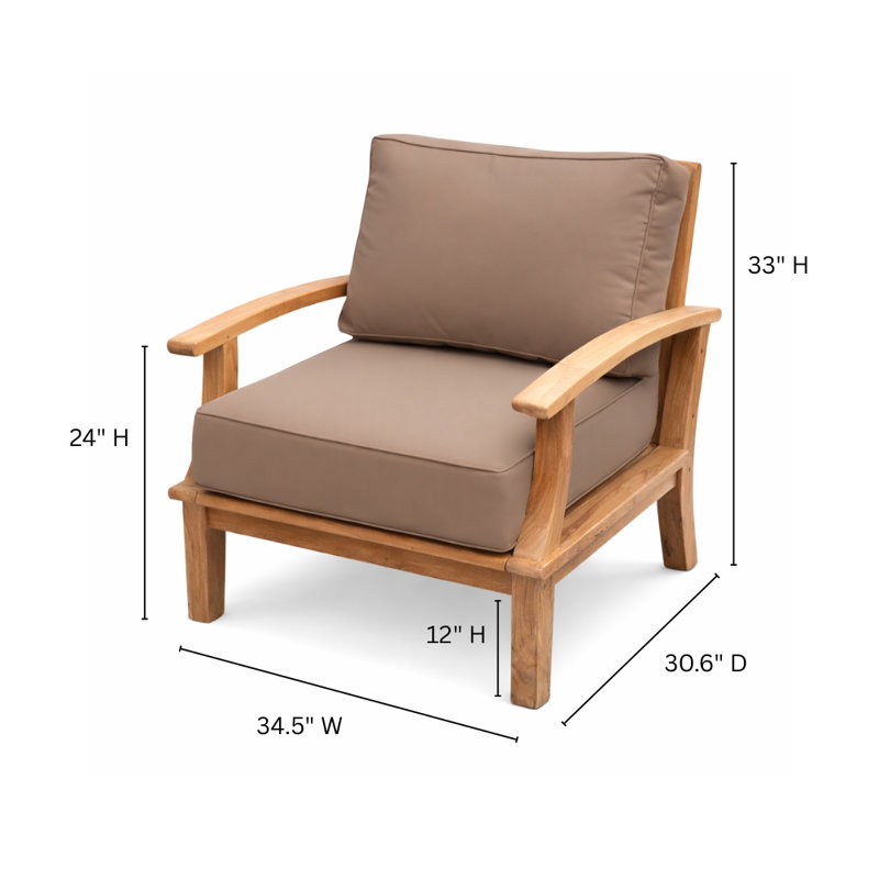 Chaise de patio en teck avec coussin Galvan, Tanné