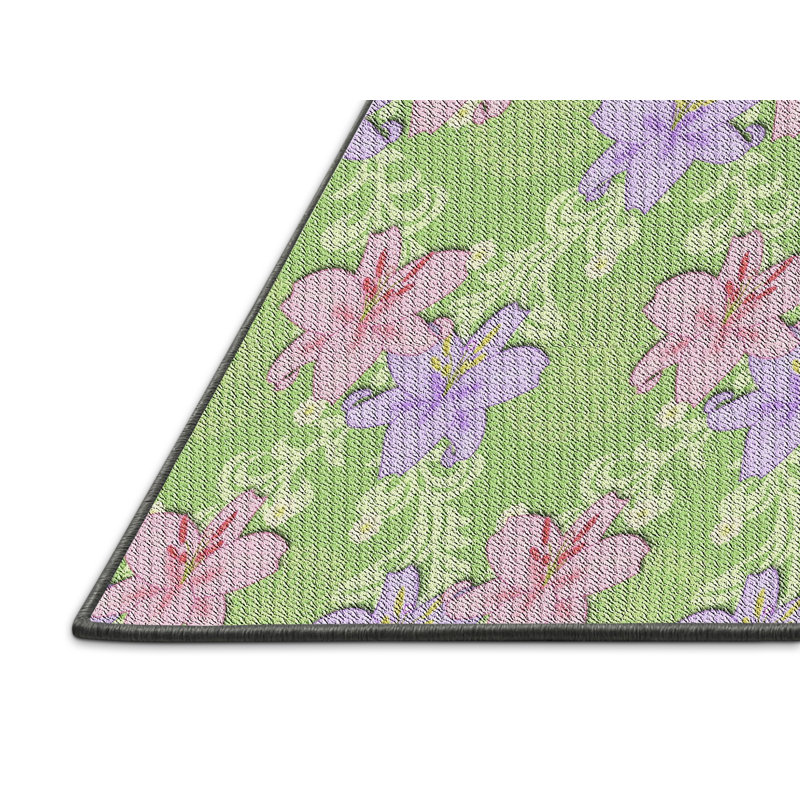 Tissé à la machine à la machine à motif floral en laine et polyester vert/rose/mauve Tapis décoratif, Rectangle 5 pi x 7 pi