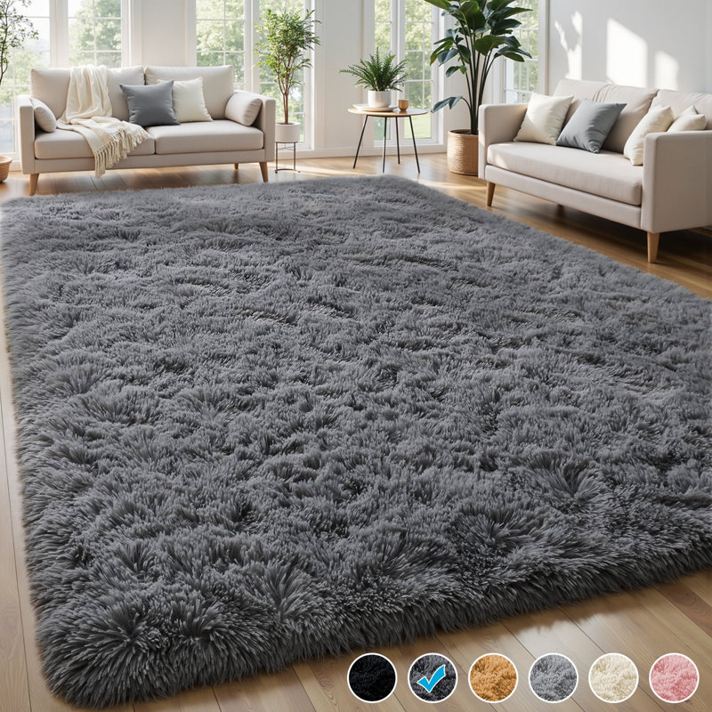 9 ft x 12 ft Soft Fluffy Area Rug,Plush Memory Foam Rug with Non-Slip Backing, Rectangle 9' x 12', Dark Gray