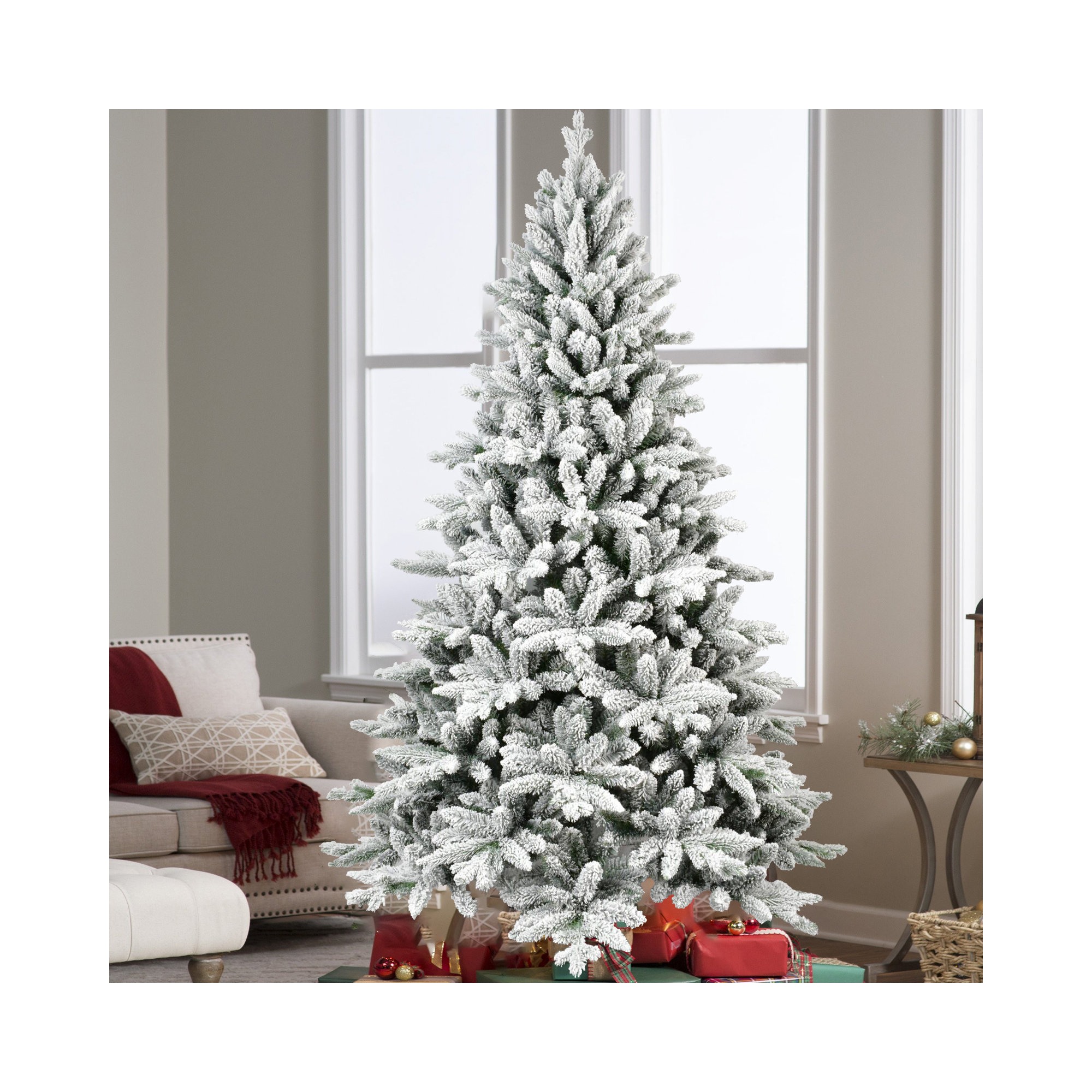 Enchanting Flocked Artificial Christmas Tree with Premium PE & PVC, 6'