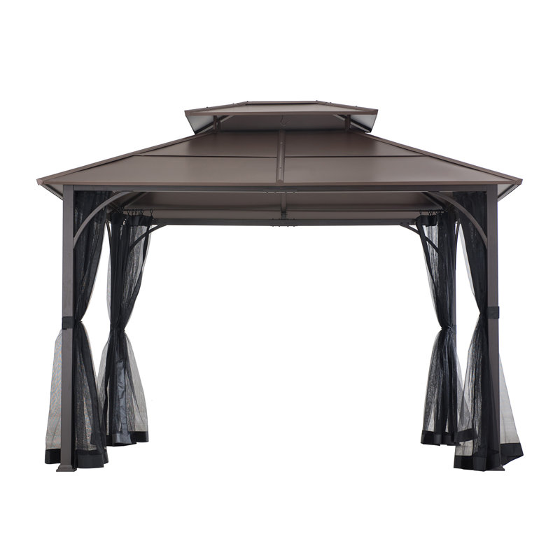 Sunjoy Hardtop Gazebo 10 x 12 ft. Outdoor Gazebo, Heavy Duty Steel Frame Gazebo, Double Roof Metal Gazebo with Ceiling Hook and Removable Netting Sidewalls