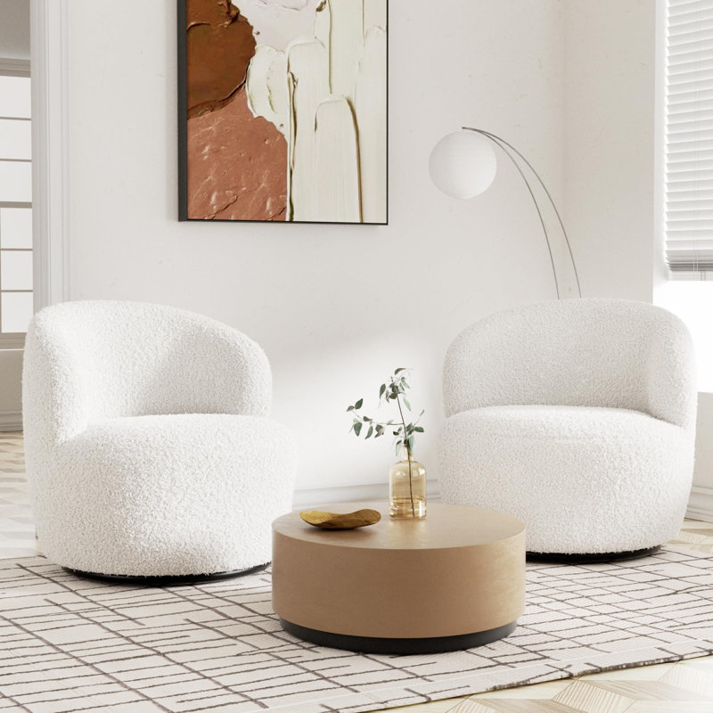 Fauteuil demi-tonneau rembourré et pivotant, Polyester blanc