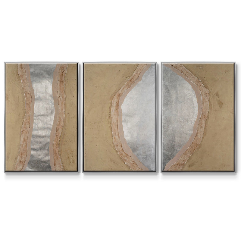 «Silver Lake I», ensemble de 3 toiles encadrées, H 40 po x l 78 po, Argent