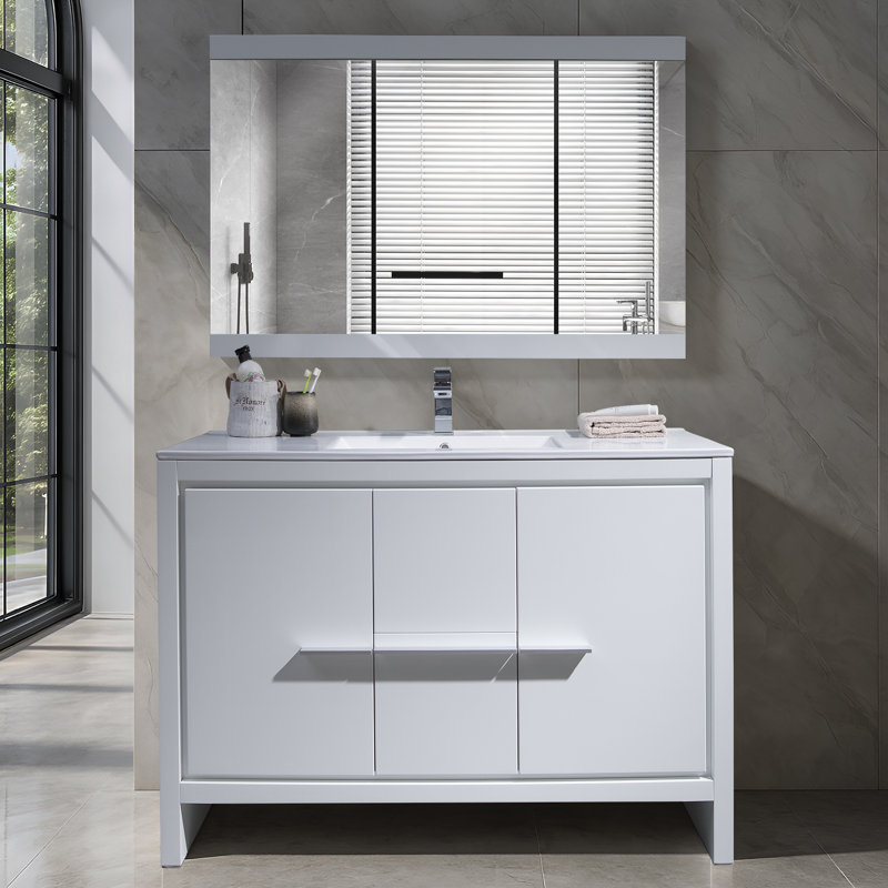 Artemis 48'' Single Bathroom Vanity with Ceramic Top, Glossy White