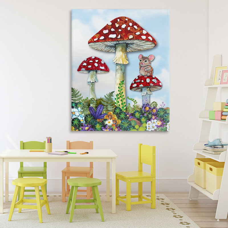 Souris perchée sur une toile de champignon, design par Lisa Morales, H 48 po x l 36 po