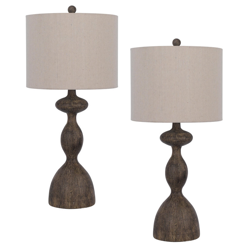 Nampa 24.5" Faux Wood Resin Table Lamp Set with Drum Shades