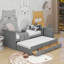 Lit plateforme simple en bois avec bureau et tablette de rangement-338924150