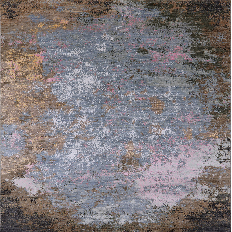 Tapis abstrait gris, Carré 5 pi