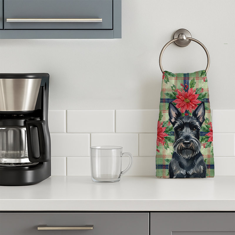 Scottish Terrier Christmas PoinsettIas Kitchen Towel, Scottish Terrier