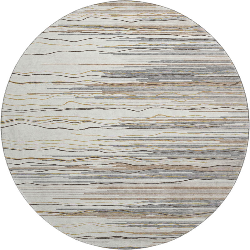 Premium Machine Washable Lyndhurst AMF996 Stripes Rug, Round 8'