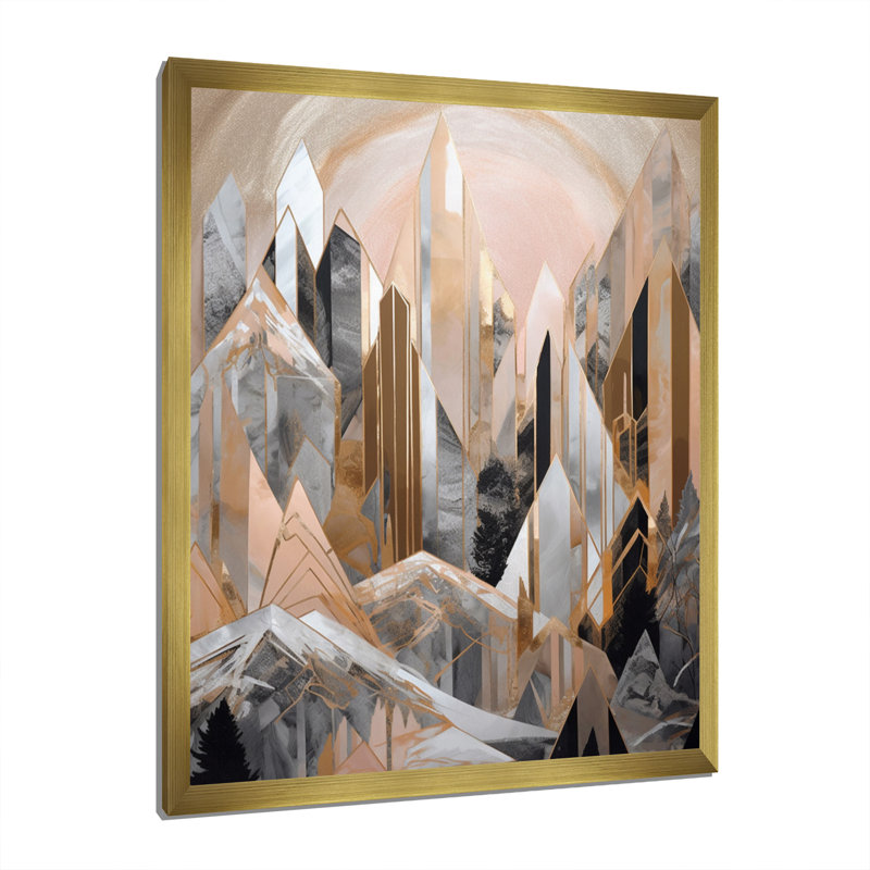 «Pink and Gold Geometric Horizons II», reproduction sur toile encadrée, H 44 po x l 34 po x P 1,5 po, Encadrement doré