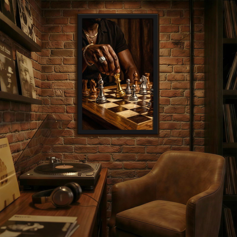 Abstrait joueur d'échecs en mouvement, H 36 po x l 24 po
