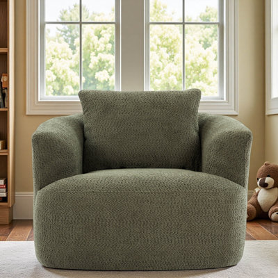 Boneless 360° Swivel Barrel Chair with Ergonomic Armrests and Throw Pillow