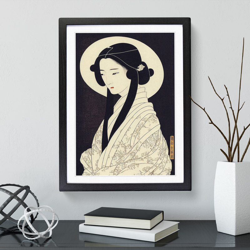 Delightful Geisha - Single Picture Frame Print, 64cm H x 46cm W x 2cm D, Black