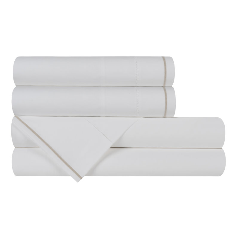 Sierra 100% Egyptian cotton percale sheet set, white-latte, King