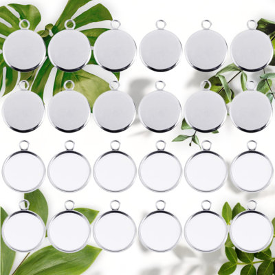 Stainless Steel Round Pendant Trays 70pcs 14mm