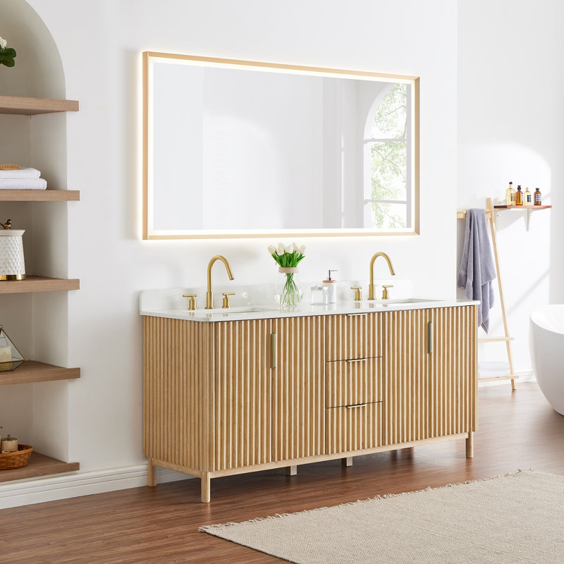 Siena 72" Double Bathroom Vanity with Grain White Engineered Stone Countertop with Mirror
