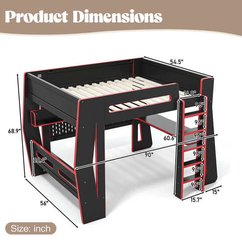 Lit mezzanine de jeu avec bureau et rangement, en pin MDF, taille standard, chambre d'ado moderne, Noir 2