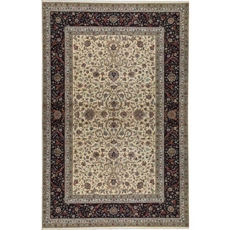 Tapis doré et ivoire de haute qualité noué à la main