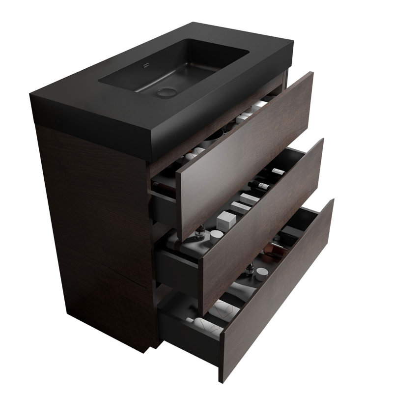 Meuble-lavabo 36 po avec lavabo, Noyer, Noir, noir, noir, noir