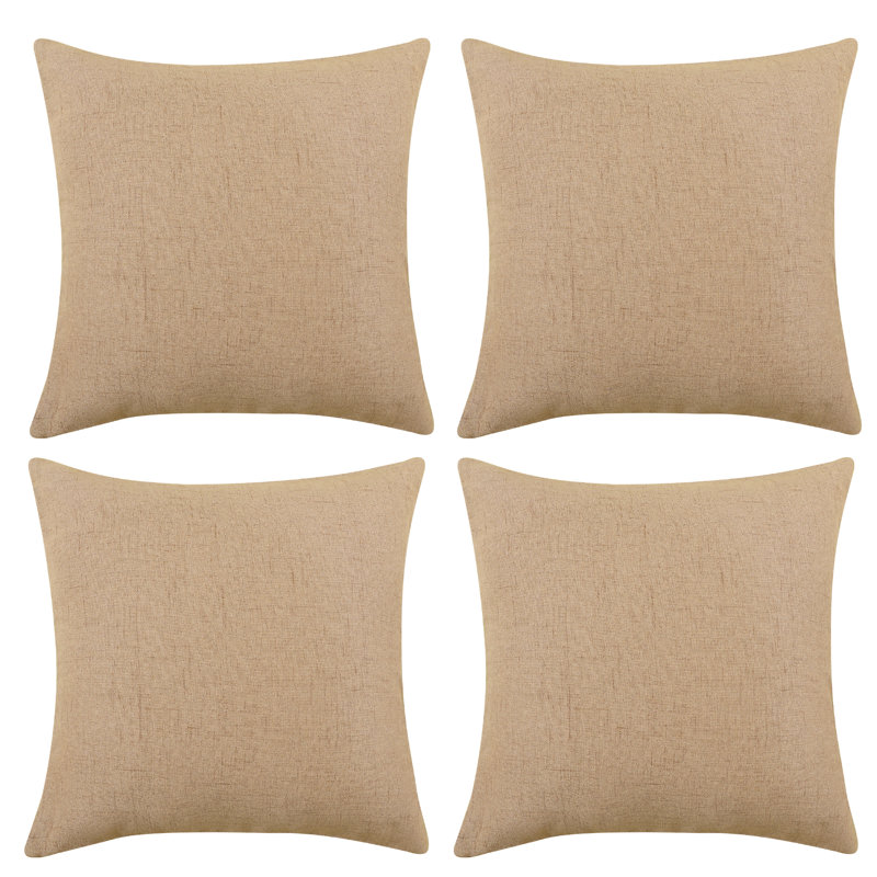 Honey Gold Faux Linen 22" x 22" Reversible Pillow Covers Set
