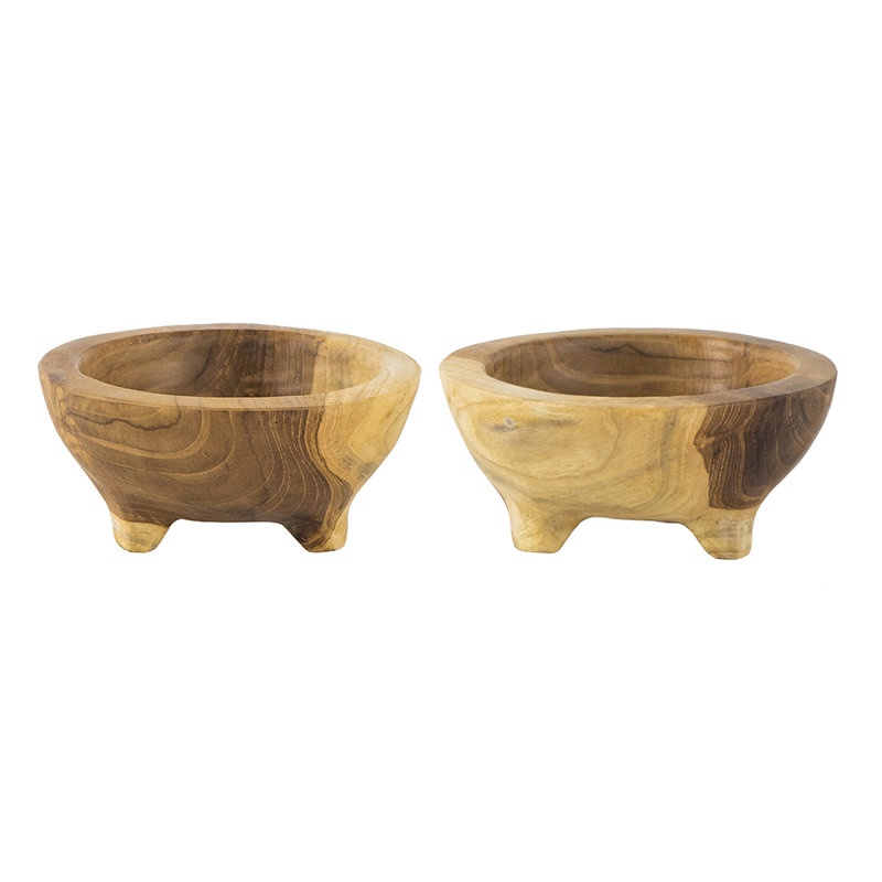 Bols en bois de teck Nora, H 2,8 po x l 6,1 po x P 6,1 po, Brun