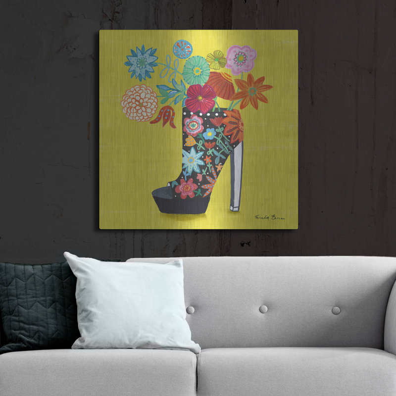 Art mural en métal luxueux «Love Shoes 2 Bright» par Farida Zaman, 36 po x 36 po