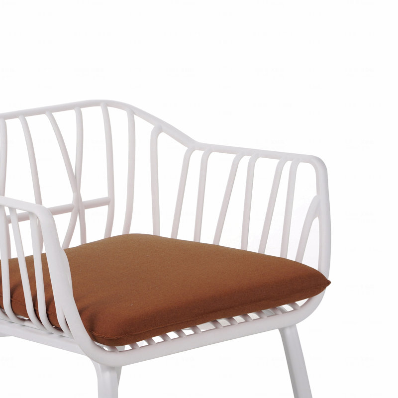 Ensemble de 2 fauteuils club d'extérieur, finition PP blanc avec coussin brun, Blanc, Brun