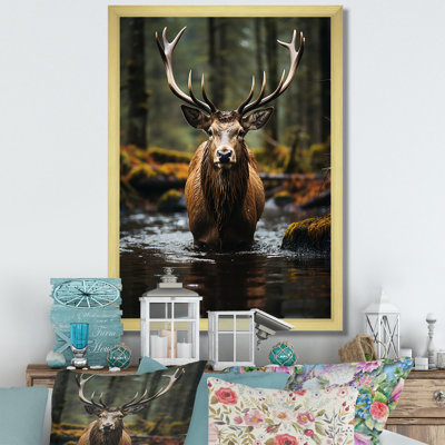 «Yer Brown Green Moose Portrait Vibrant», reproduction sur toile