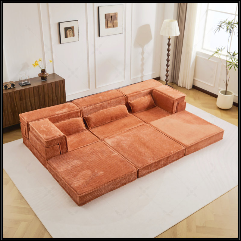 Canapé modulaire convertible modulaire Mahjong, aucun assemblage requis, tissu polaire circulaire, surdimensionné 3 places avec 3 coussins, idéal pour les petits espaces et le confort