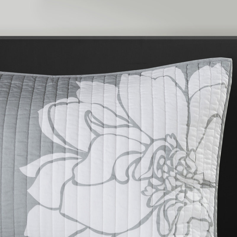 6 pièces de courtepointe, gris / pêche, double / grand, imprimé en coton, design réversible, chaleureux et élégant, 3 coussins décoratifs imprimés en coton 6 pièces, élégance,