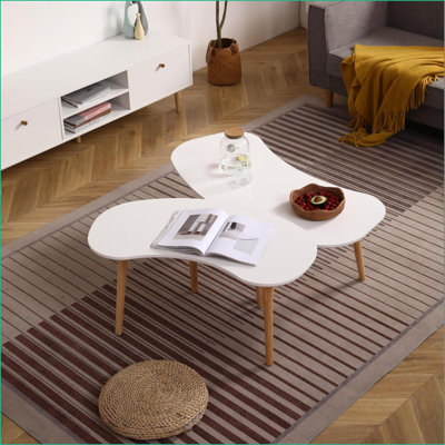 Table basse en bois massif en forme de noix pour le salon, facile à assembler, 43 po x 21 po