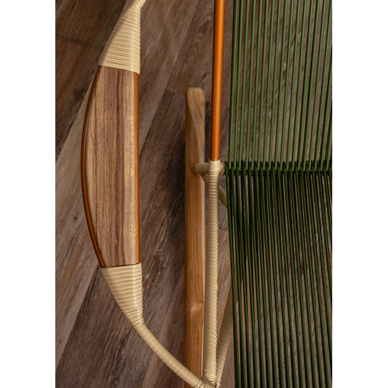 Chaise berçante Solido avec accoudoirs en bois de teck, Cuivre, Vert