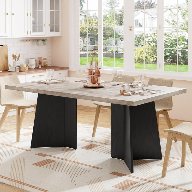 Dining Table for 6-8 People - 63" Modern Long Kitchen Table with Large Tabletop & Heavy Duty Pedestal Legs, Dinner Table for Kitchen, Conference Room, Home